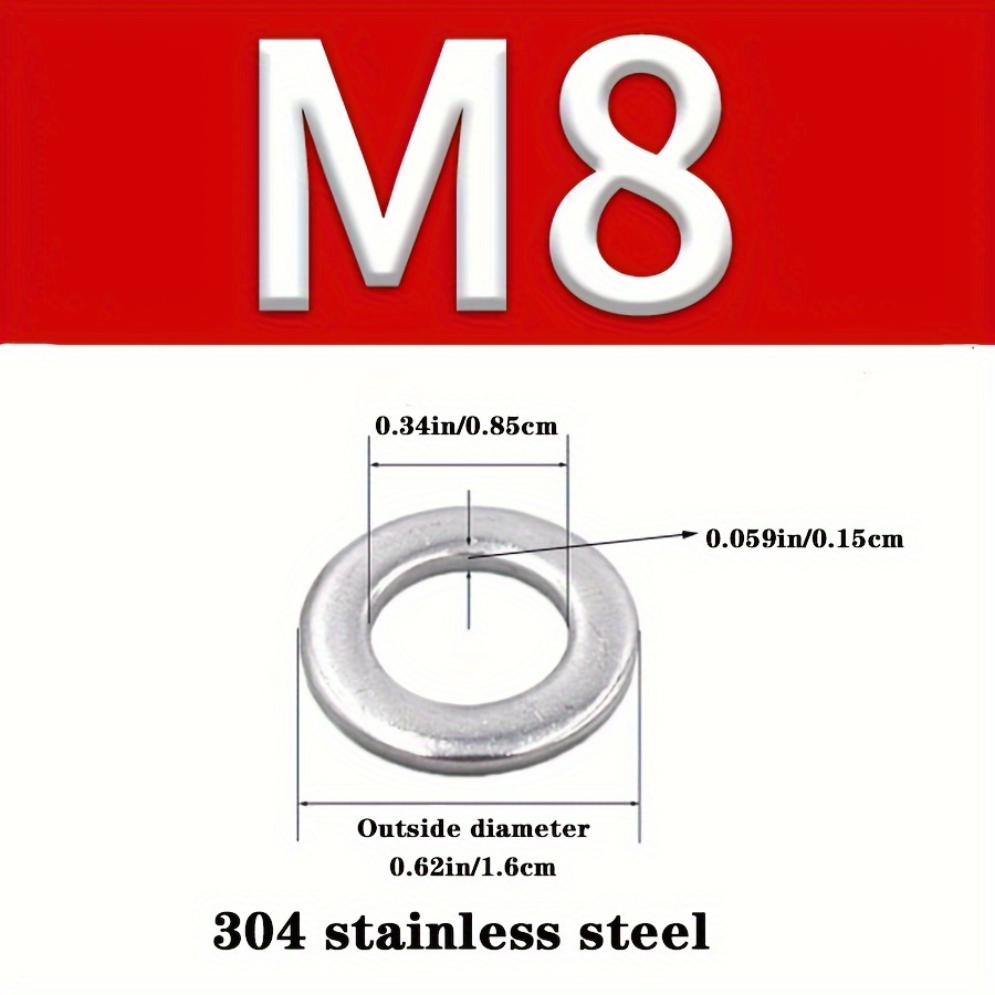 304 Stainless Flat Washer M8 M10 Stainless Steel Fender - Temu