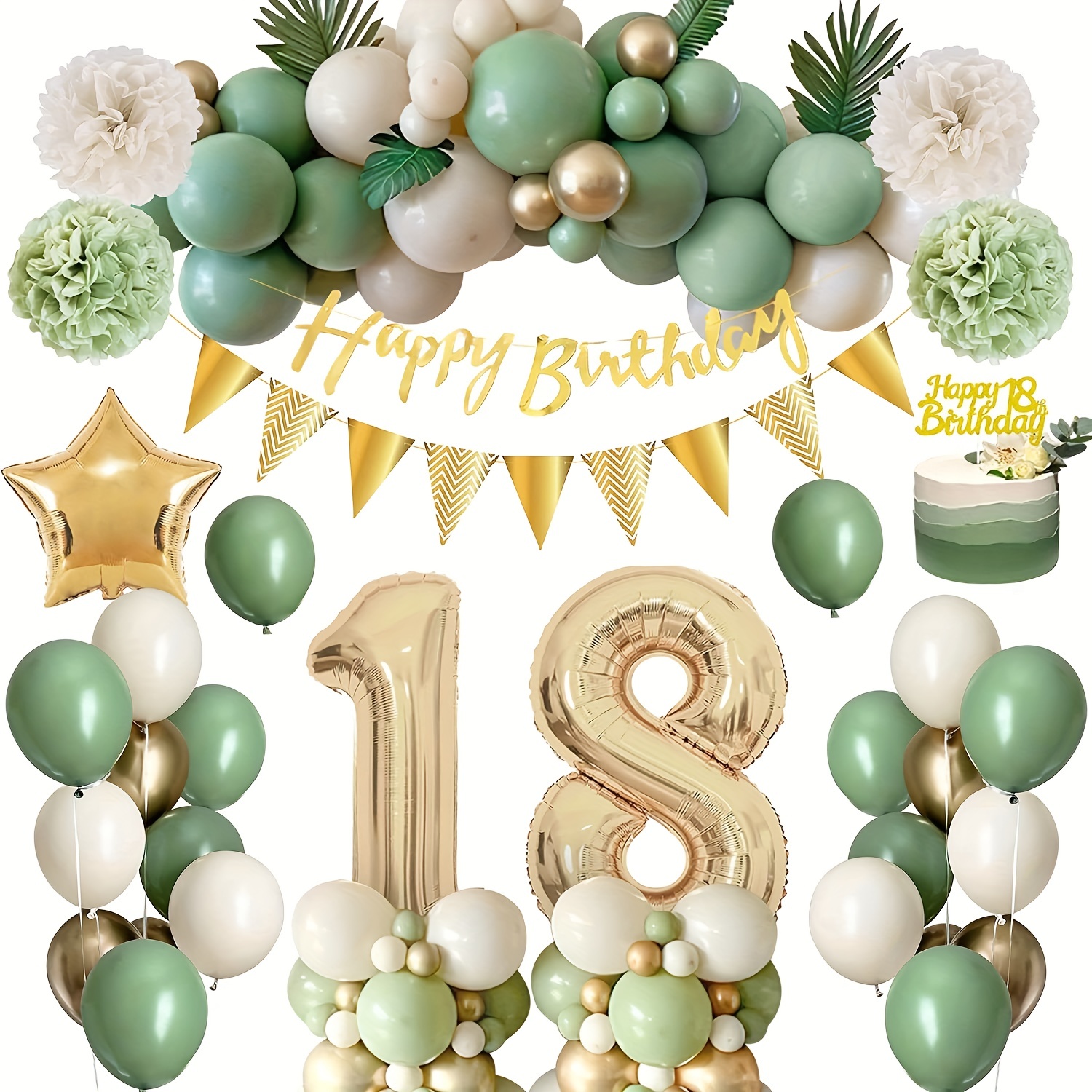 Decoraciones de cumpleaños número 18 para niños, globos negros y dorados,  kit de arco de guirnalda con el número 18, globo de confeti de papel de