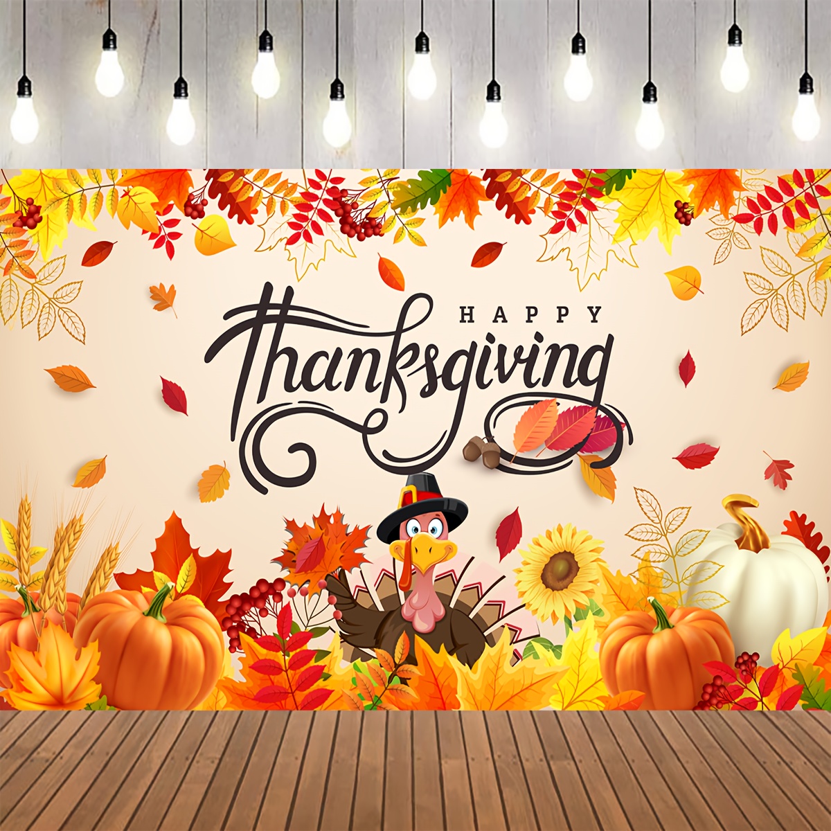 Friendsgiving Backdrop Banner Fall Pumpkin Turkey Thanksgiving Festival  Holiday Photography Background Wall Decoration