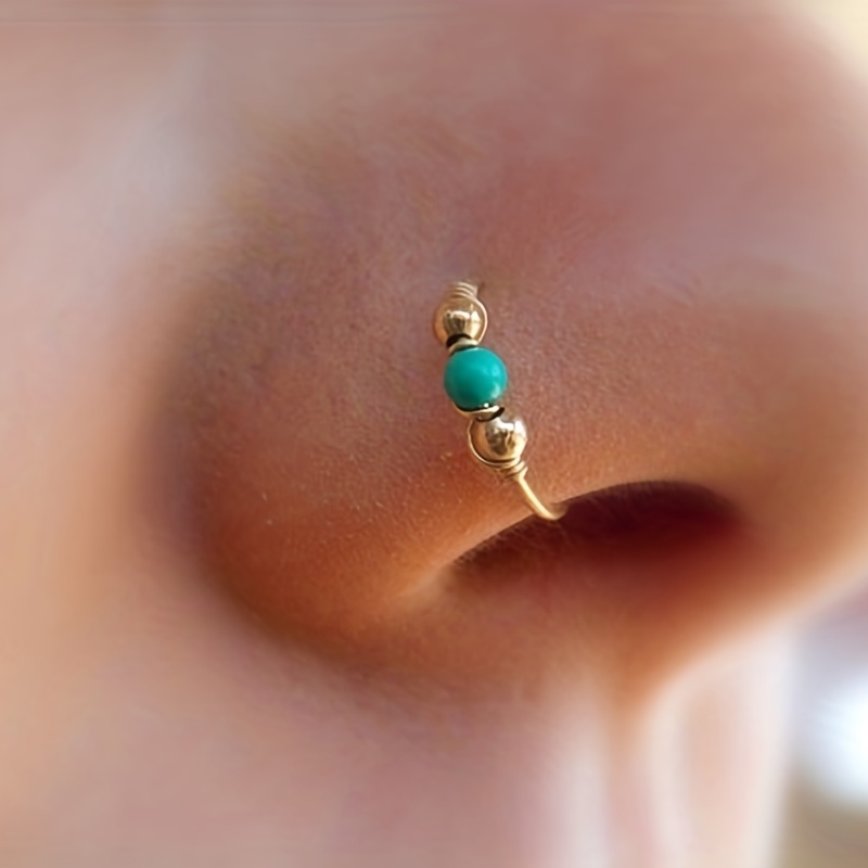 Turquoise Wrapped Nose Ring, Boho Style Body Piercing