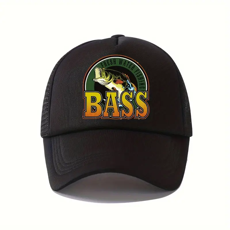 Bass Fish Printed Mesh Trucker Hat Solid Color Hip Hop Baseball Breathable Adjustable Dad Hats for Women Men,Temu