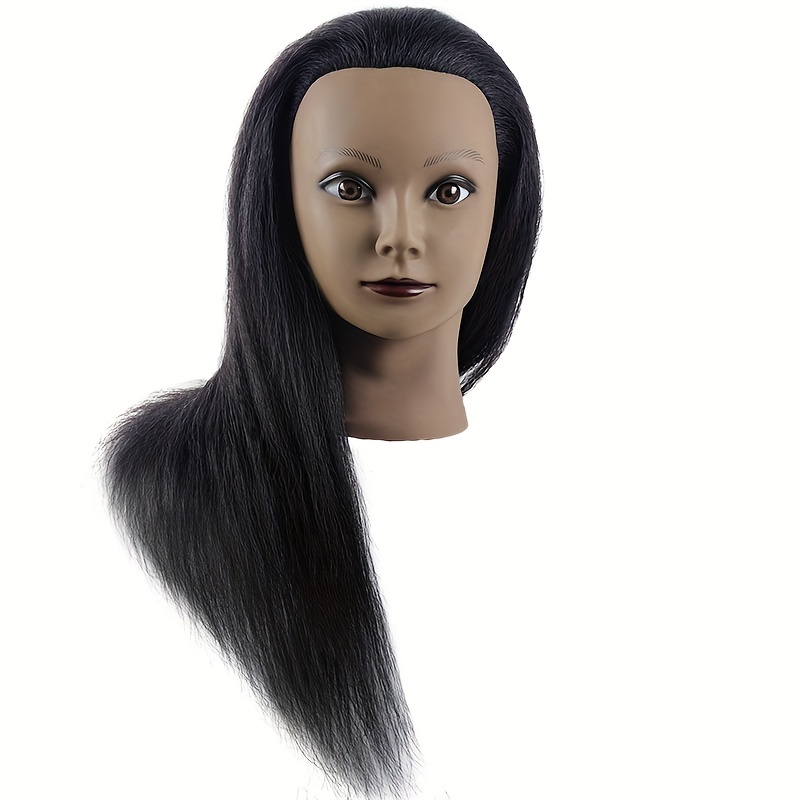 MEIBR Mannequin Head 100% Real Hair 16 inch Styling Training Head  Hairdresser Cosmetology Manikin Practice Head Doll Head with Free Clamp  Holder (Black)