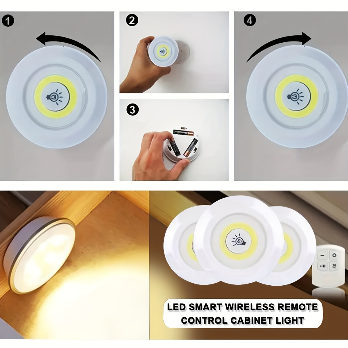 Luz LED Inalámbrica Para Debajo Del Gabinete De 45Lm Que Funciona Con Pilas,  NEW