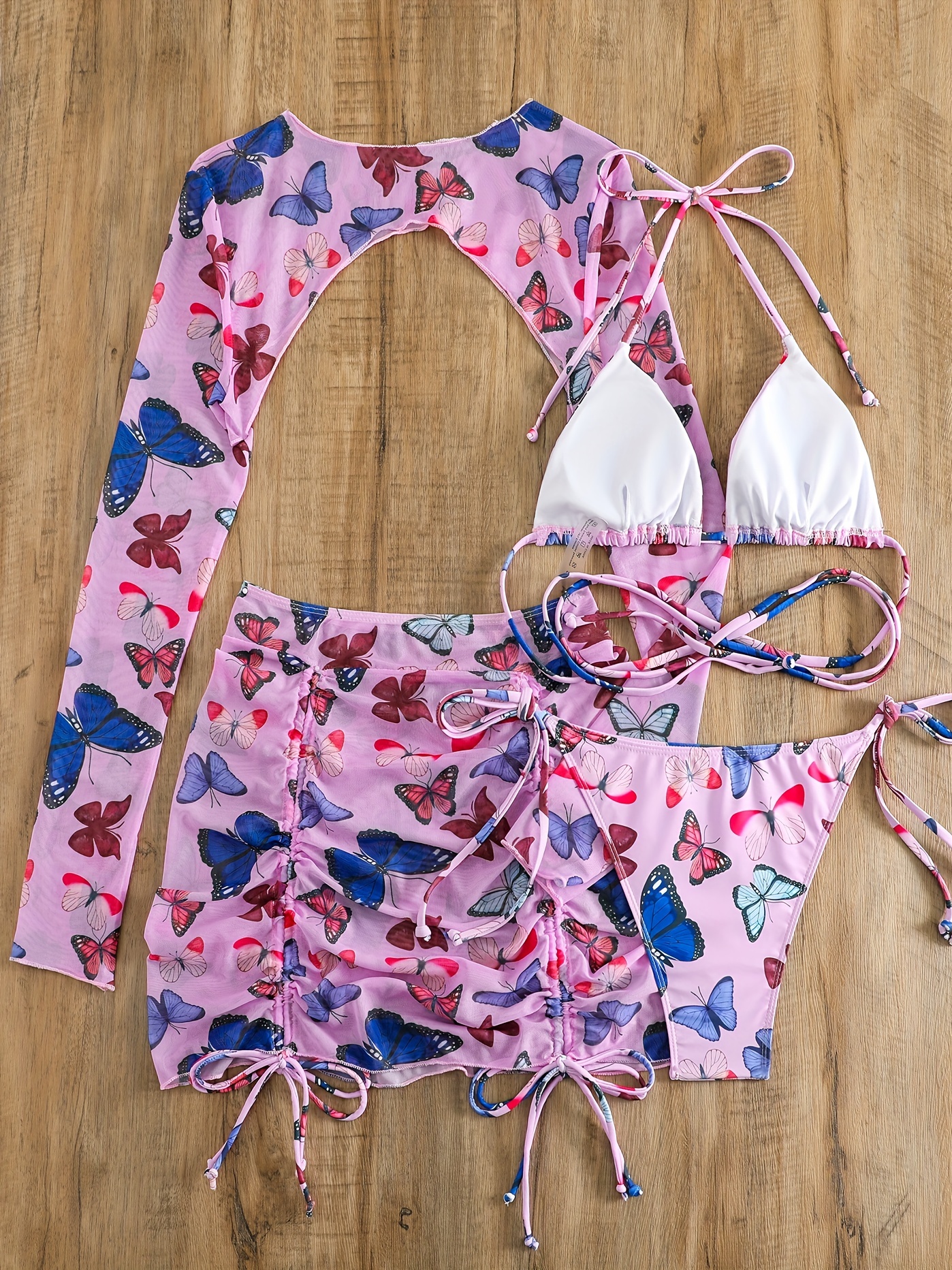 Sexy Butterfly Print Women's Lace Up Bikini Sets Floral And