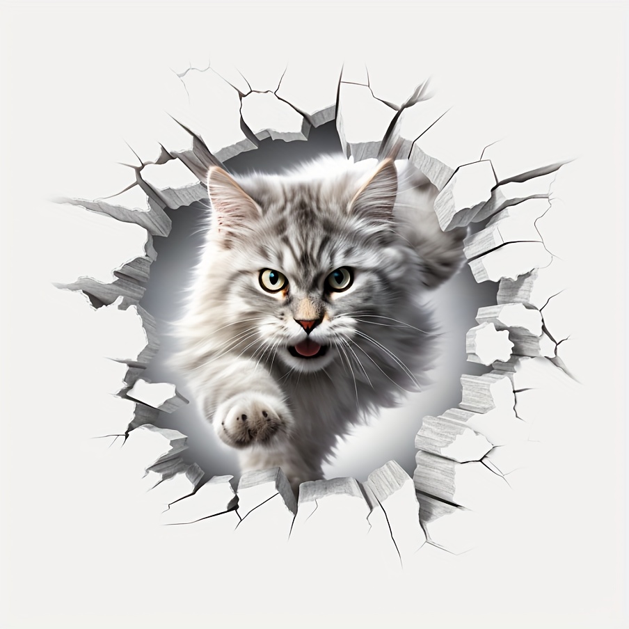 4 In 1 3d Maine Coon Crack Hole Wandsticker - Temu Germany