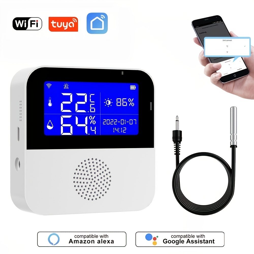 Smart WiFi Thermometer Hygrometer Indoor Room Digital Temperature Humidity  Sensor With APP Notification Alert, Data Storage, LCD Backlight, WiFi Therm