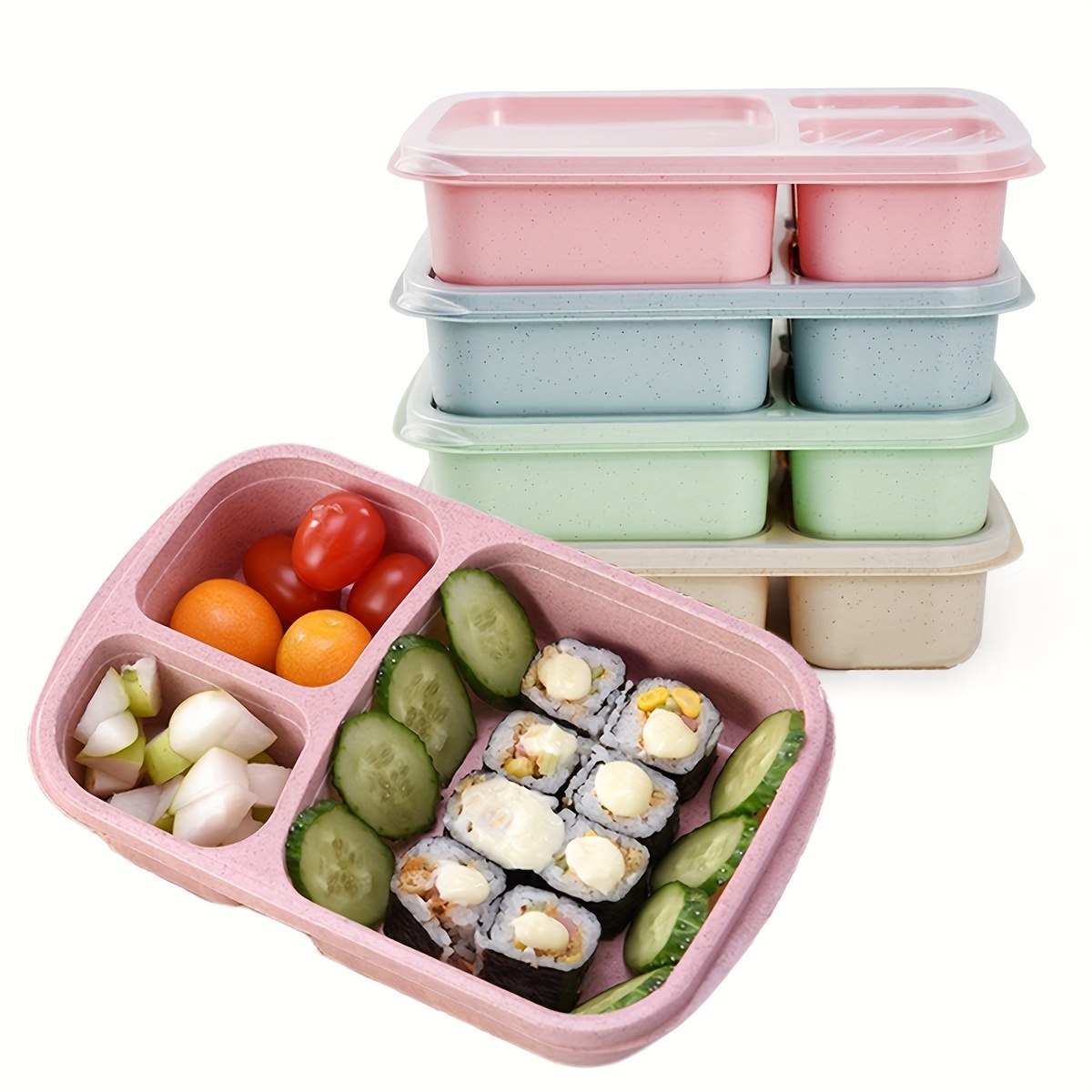 Contenedores de almuerzo para niños y adultos, caja Bento con cuchara y  tenedor, cajas reutilizables de 3 compartimentos divididos para  almacenamiento
