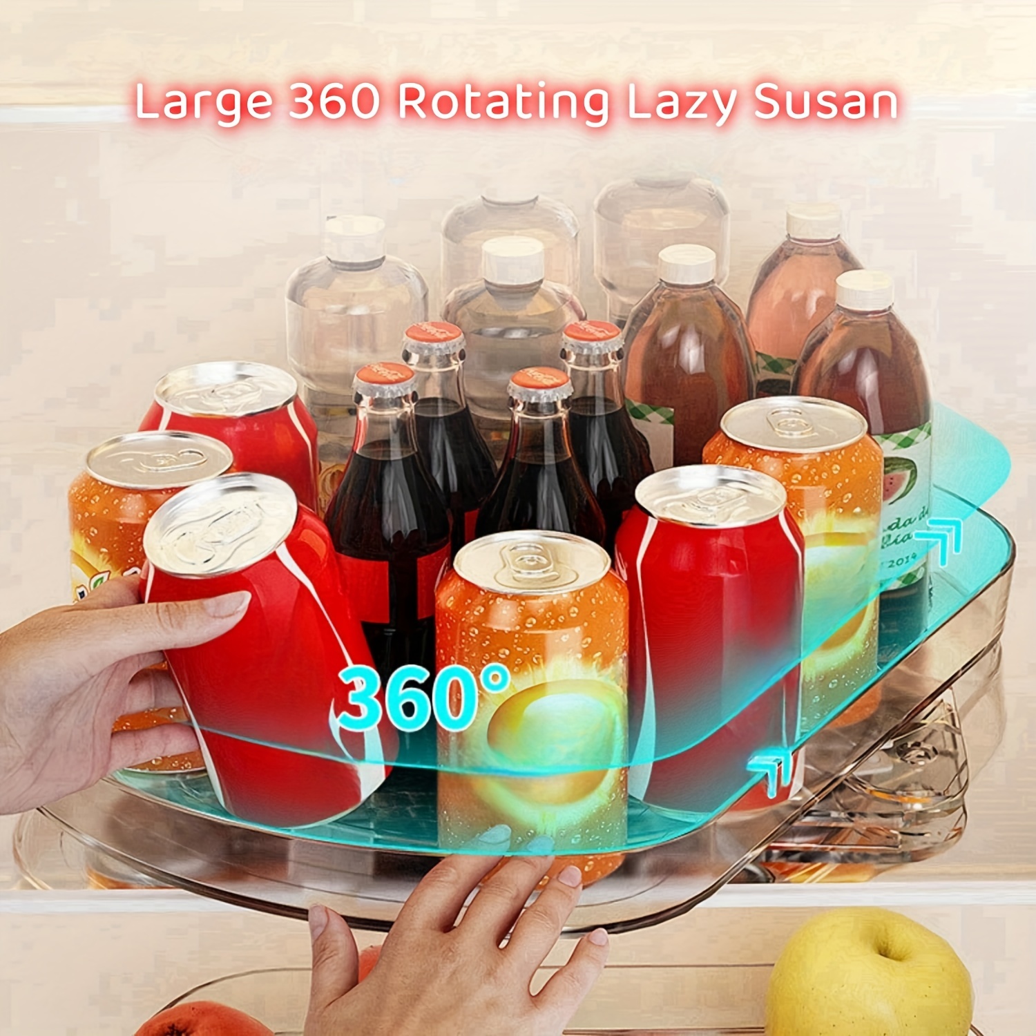 1pc Storage Tray, Large 360 Rotating Storage Tray, Fridge Turntable Clear  Storage Plate, For Fridge, Pantry, Cabinet, Dining Table, Kitchen, Kitchen O