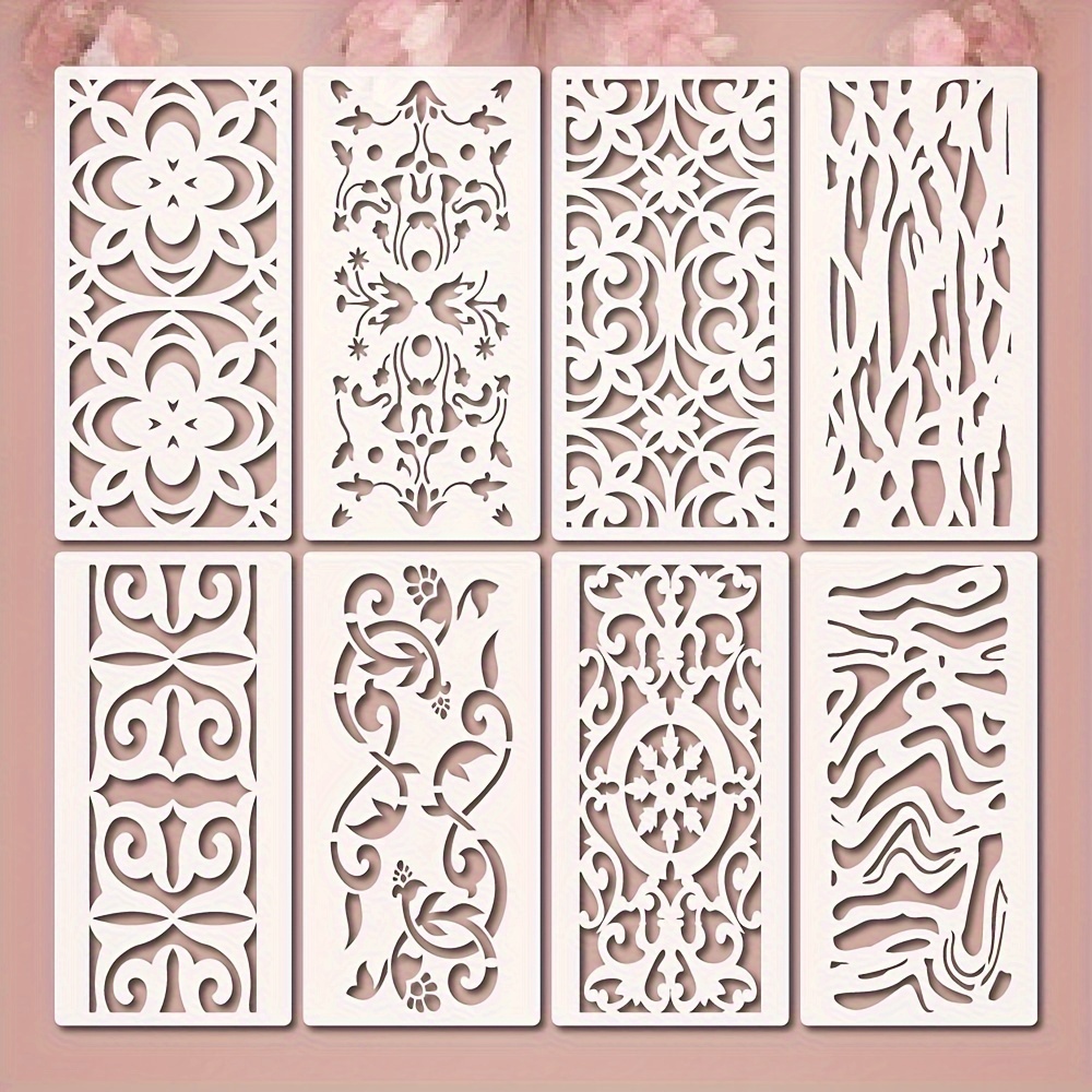 Flower Border Stencils, 8 Pcs Stencils for Painting on Wood Canvas Paper  Craft