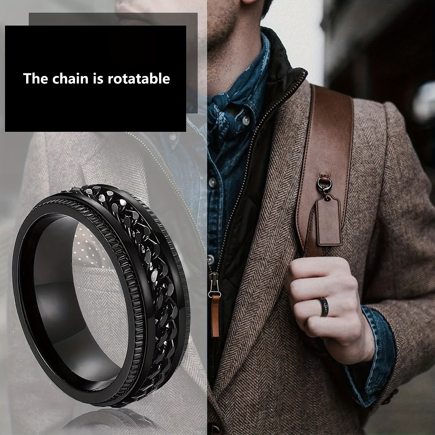 Classic Rotatable Stainless Steel Chain Rings For Men Punk - Temu