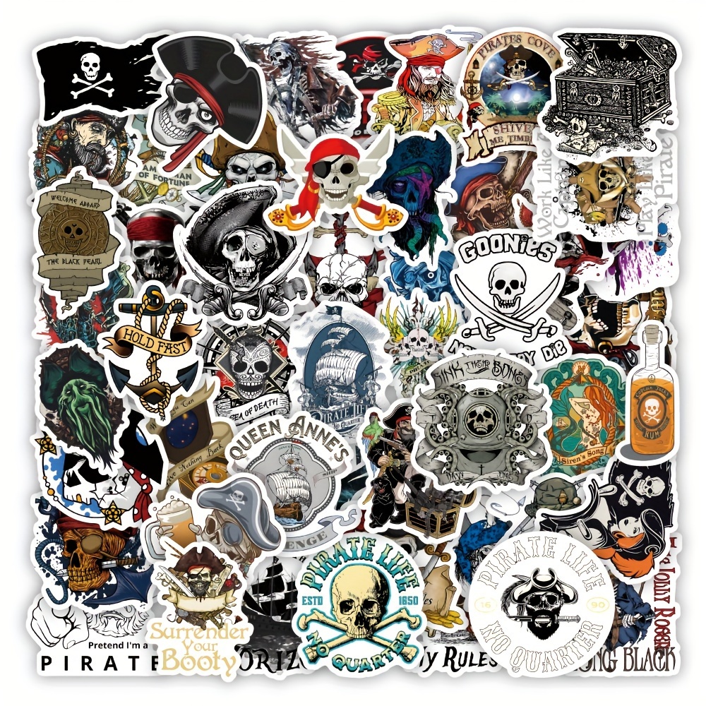 53 PCS Pirate Stickers,Jolly Roger Stickers Decals for Pirate Party,Skull  and Crossbones Stickers for Water