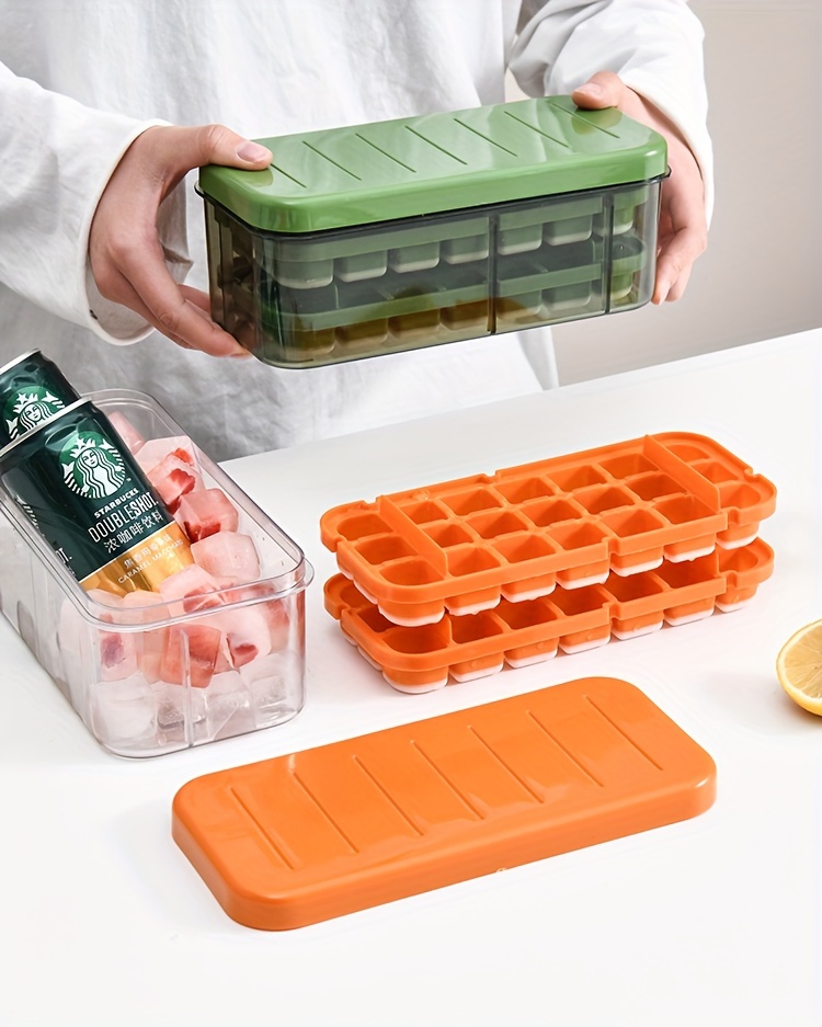 Food-grade Silicone Ice Cube Tray With Lid And Storage Bin For Freezer