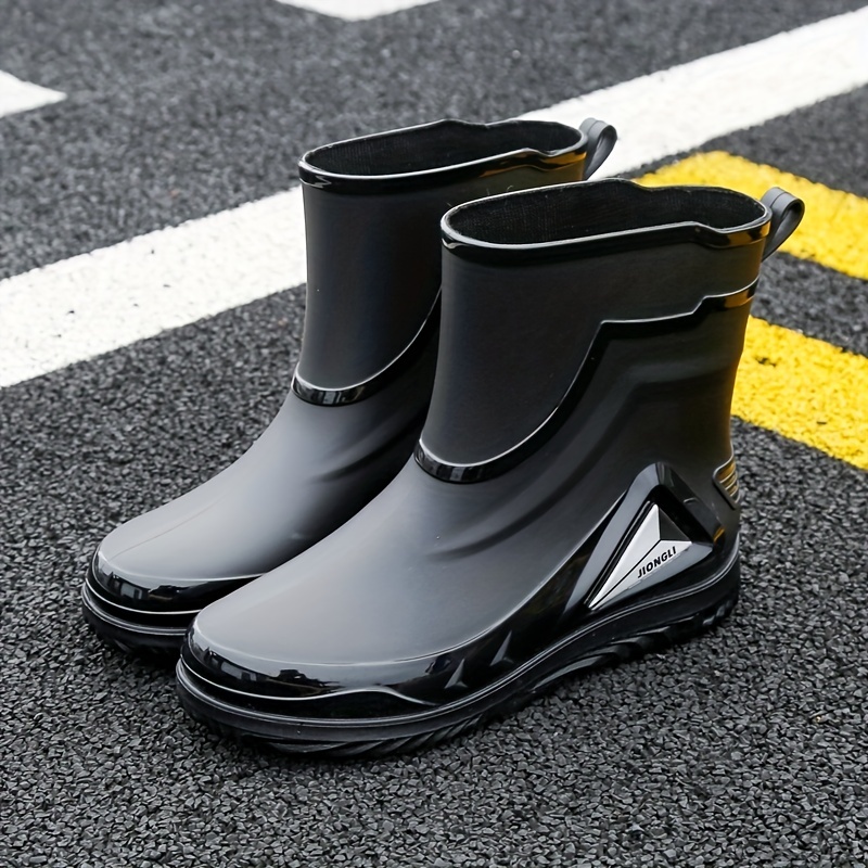 Mens Solid Pvc Rain Boots Slip On Non Slip Durable Waterproof