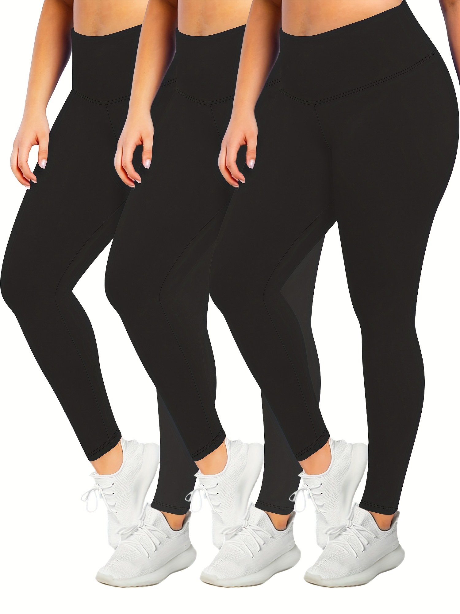 Plus Size Sports Leggings Women's Plus Solid Tummy Control - Temu