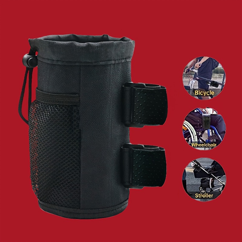 Porte-gobelet pour fauteuil roulant, porte-boisson, porte-bouteille d'eau  avec poches en filet, noir