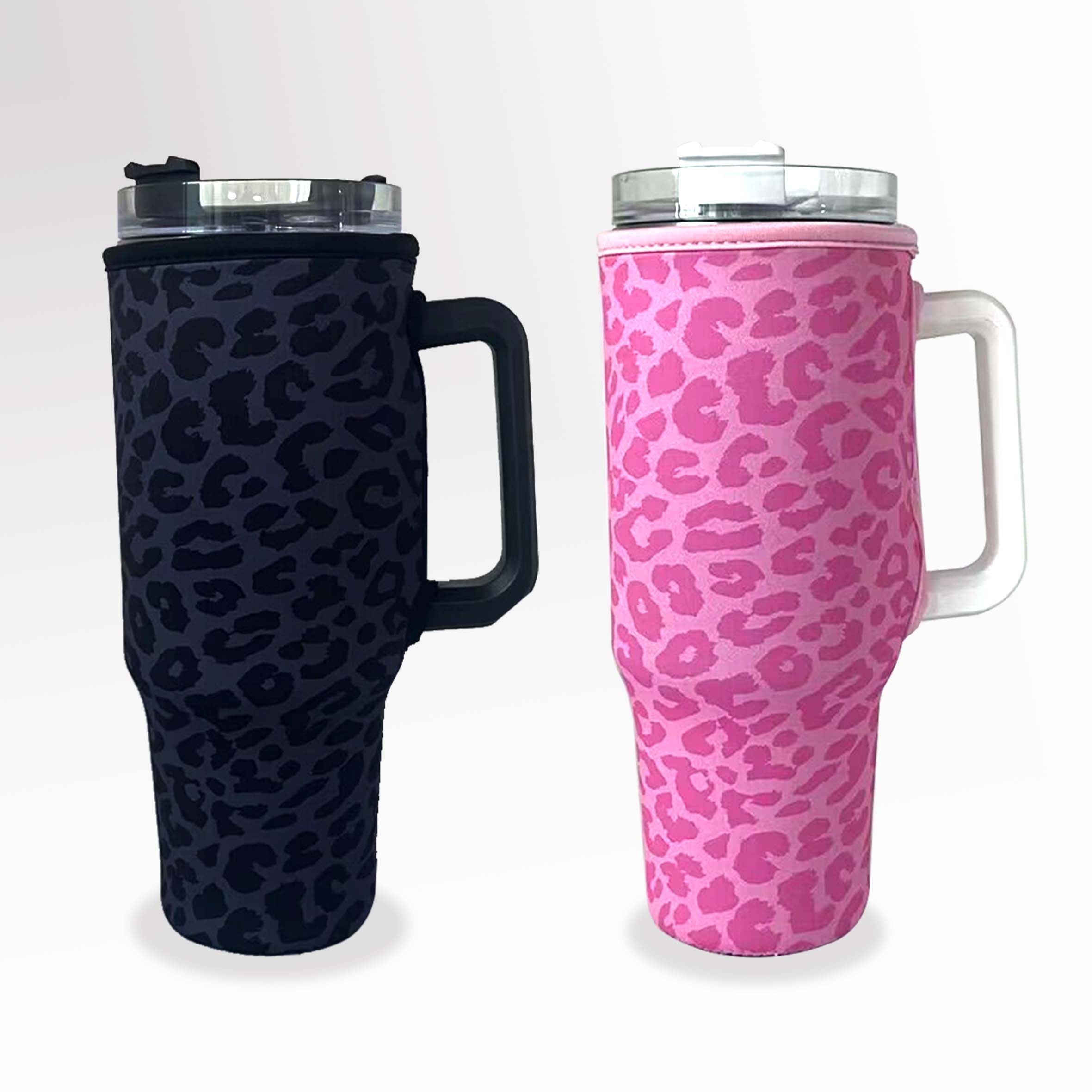 Leopard 40oz Tumbler With Handle Sleeve