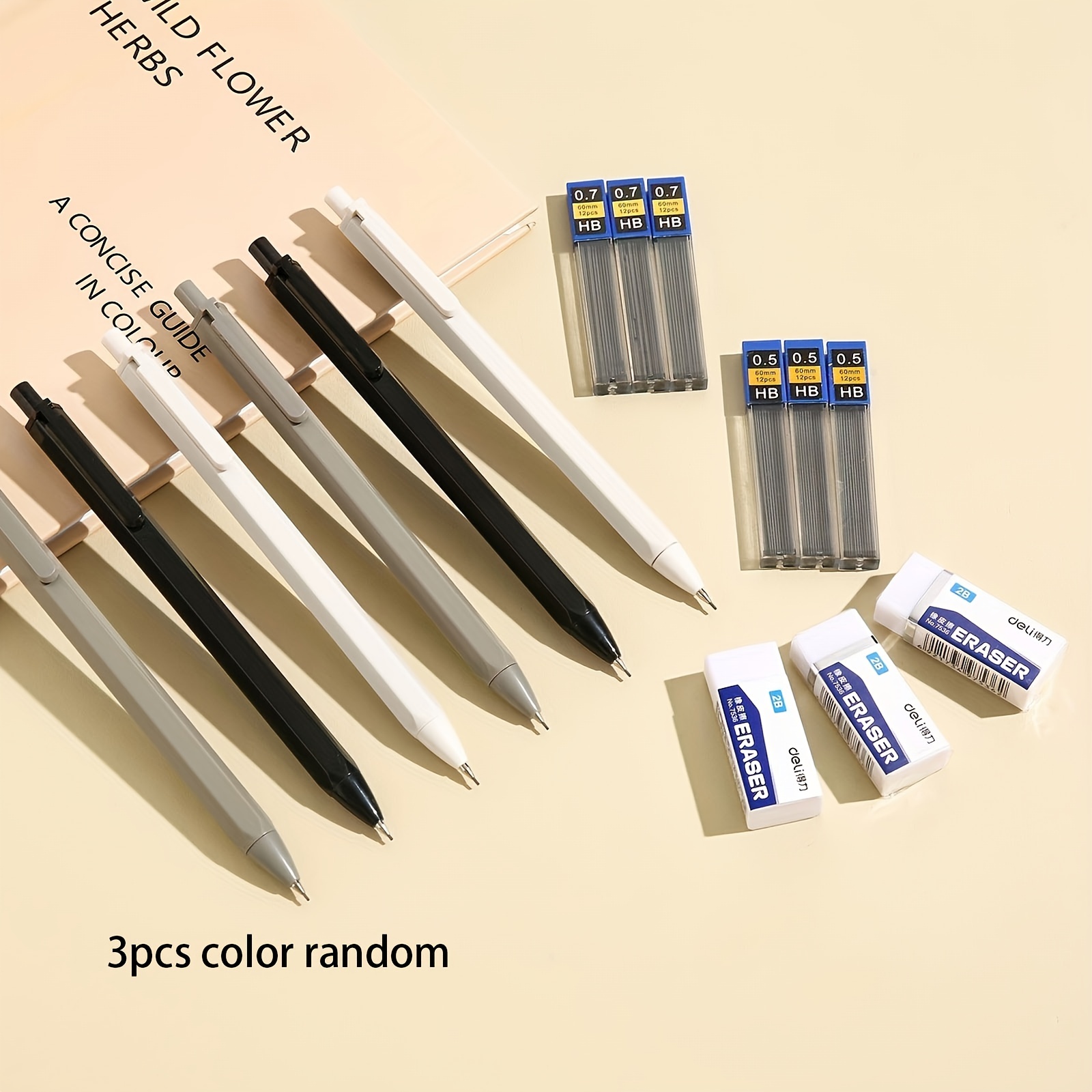 11pcs High Quality Mechanical Pencil Set, 3pcs White 0.5mm Mechanical  Pencils, 72pcs 0.5mm Refills, 2pcs Erasers, Suitable For Writing And Drawing