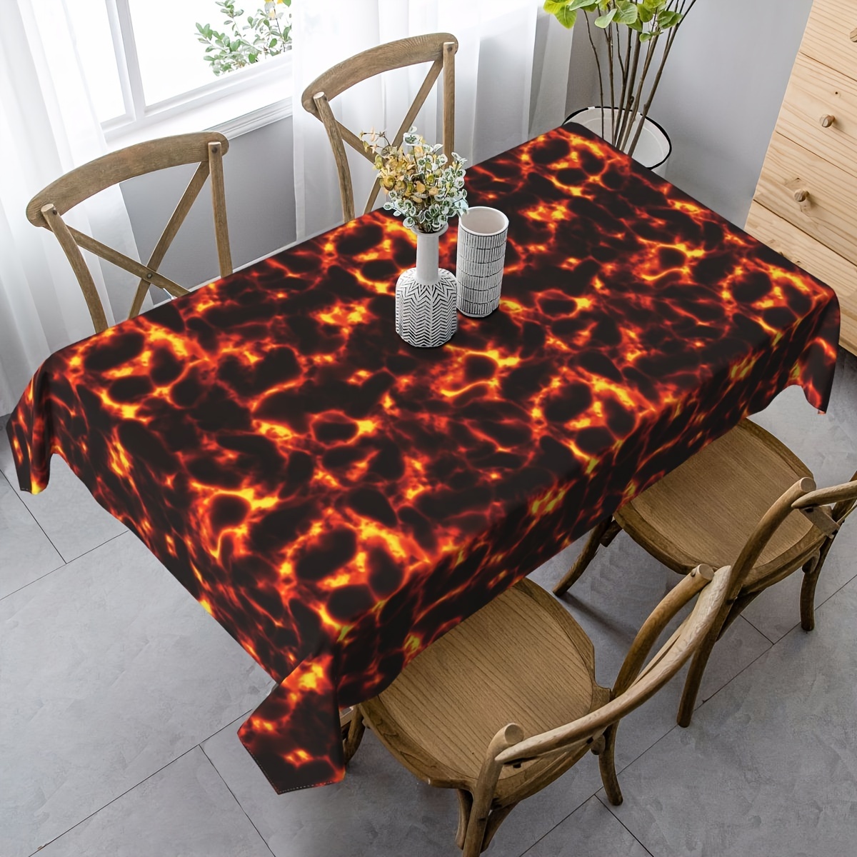 

1pc, Lava Tablecloth, Volcano Decorations, Halloween Plastic Table Covers, Lava Party Supplies, Volcano Tablecloth, Fire Table Covers, Waterproof Oil Resistant Tablecloth For Home Party Decor