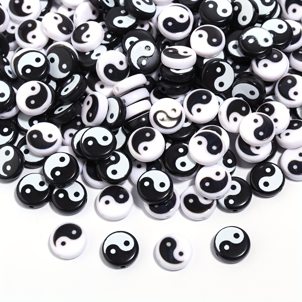10mm polymer clay beads Yin-Yang beads, round beads jewelry beads black and  white beads cute jewelry beads approximately 40 beads per strand