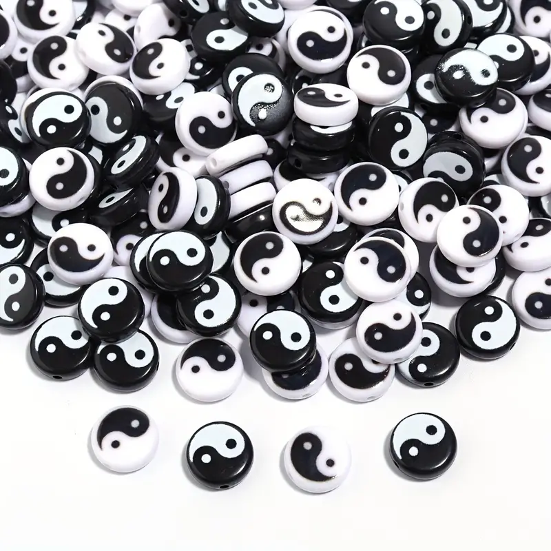 Acrylic Yin-Yang Tai Chi Beads Black And White Oblate Loose Beads Creative  For DIY Beaded Necklace Bracelet Jewelry Making Craft Supplies