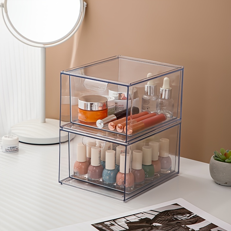 2PCS Stackable Makeup Organizer Storage Drawers, Clear Storage Bins for  Vanity, Undersink, Kitchen Cabinets, Pantry Organization and Storage