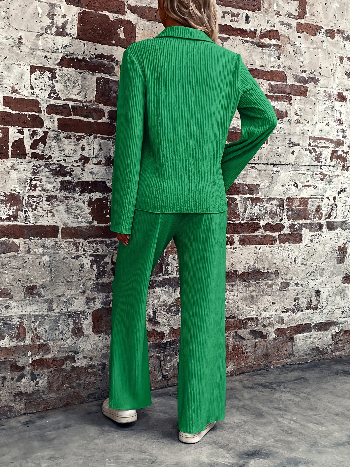 Button Front Shirt & Wide Leg Pants Set
