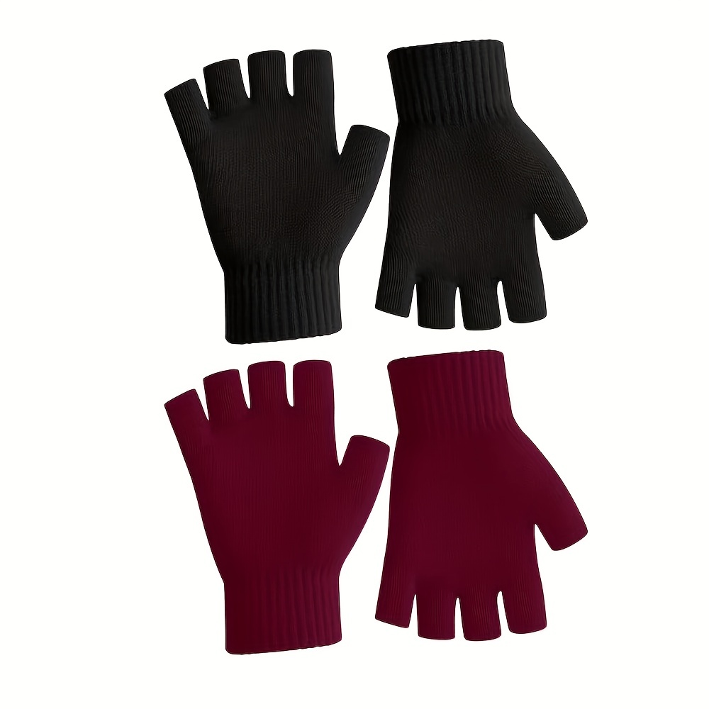 2pcs Unisex Windproof Fingerless Gloves, Warm Knitted Gloves Typing  Half-finger Gloves Suitable For Indoor And Outdoor