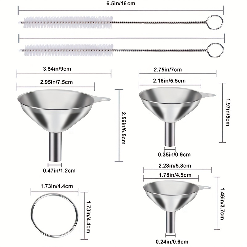 Imbuti piccoli in 3 dimensioni, mini imbuto per alimenti in metallo in  acciaio inossidabile con liquido di trasferimento, olio e polvere per  riempire bottiglie per uso cucina, confezione da 3 pezzi/set dorato