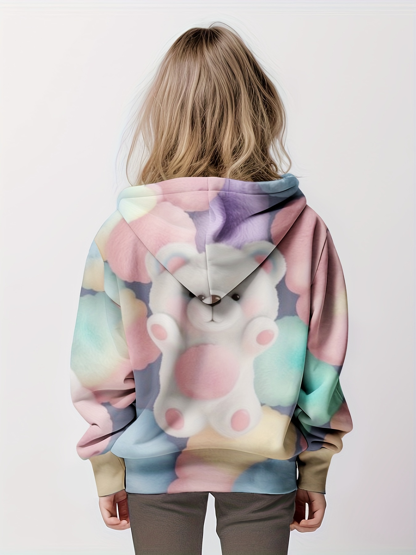 Cute Toy Bear Print Plush Hoodies For Girls Graphic Hoodie Comfy Loose Trendy Hooded Pullover For Autumn Winter