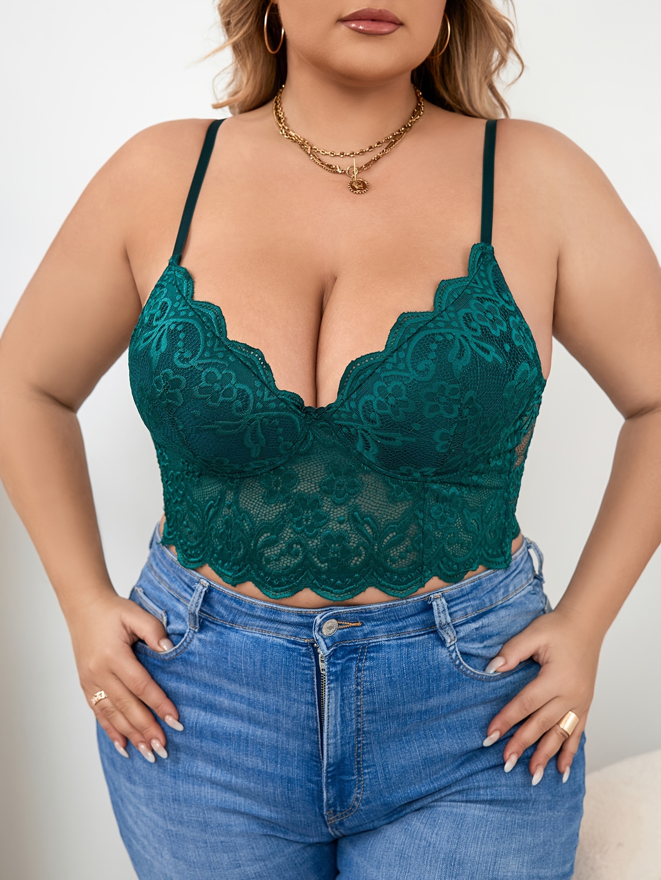 Women's Plus Size Lace Underwire Green Bra