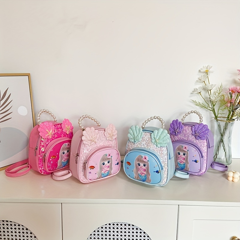 Casual Sequin Backpack with Beaded Shell Decor