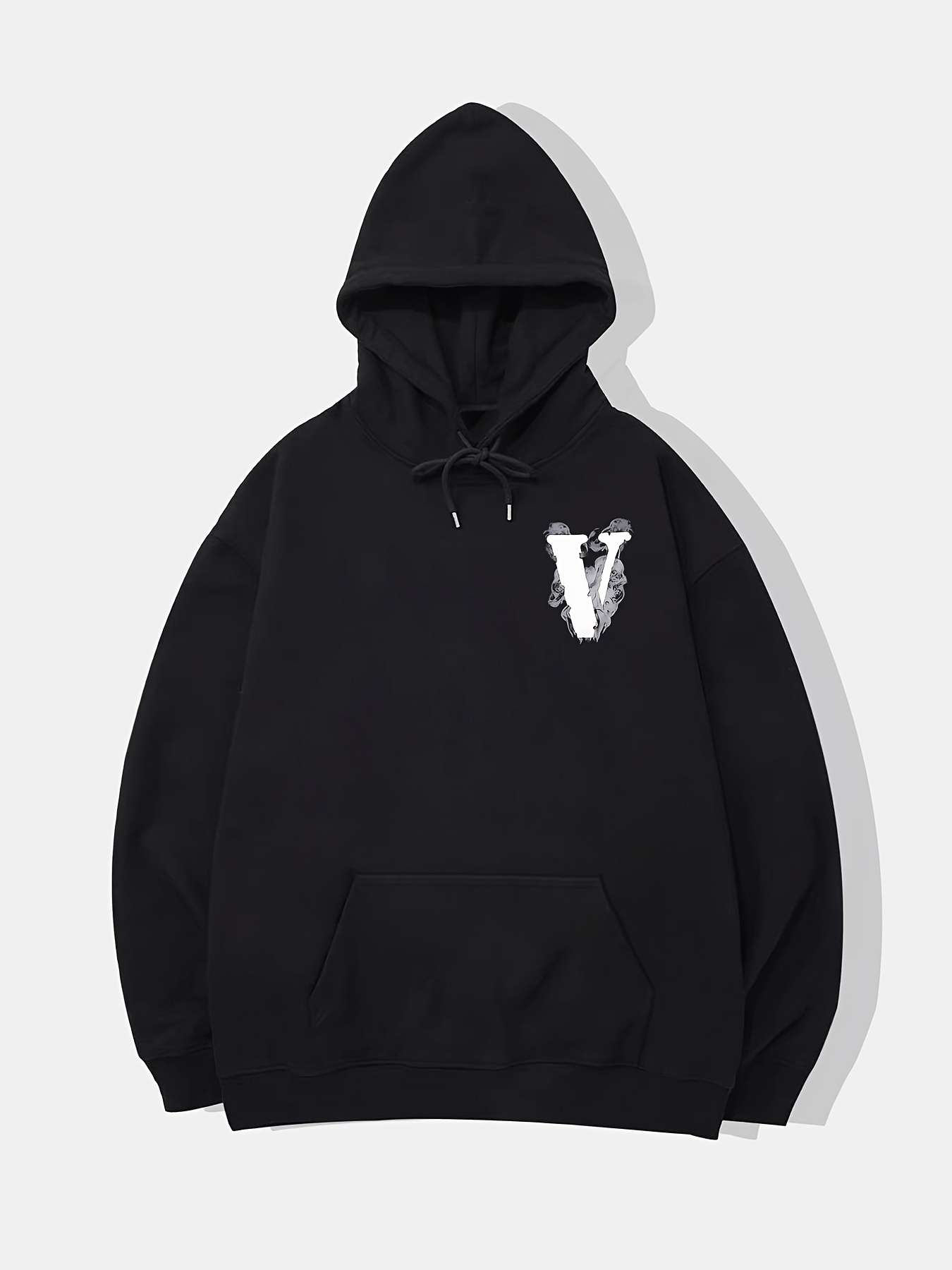 Big Letter V Print, Men's Outfits, Casual Hoodies Long Sleeve
