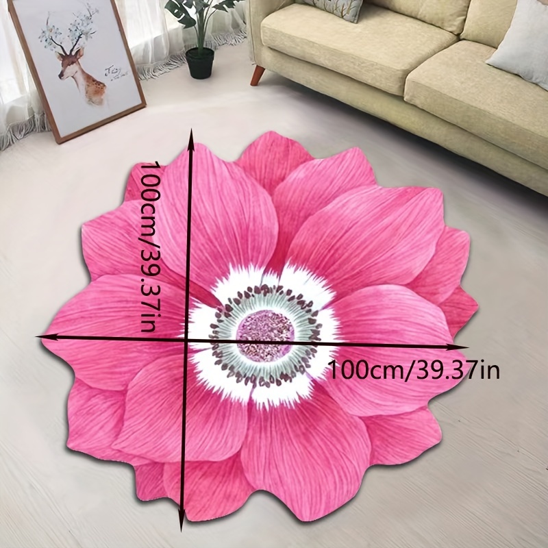 Round Rug For Bedroom Diameter 39.4” Flower Shaped Rug Mat, Non