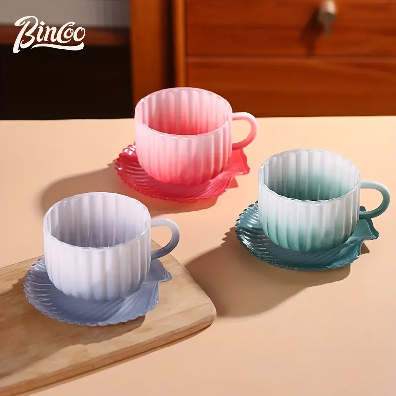 bincoo creative seashell coffee cup and saucer set unique glass mug 420ml details 3