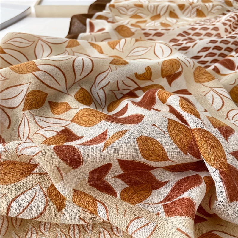 Chinese Style Scarf Leaves Pattern Long Breathable Shawl Wraps