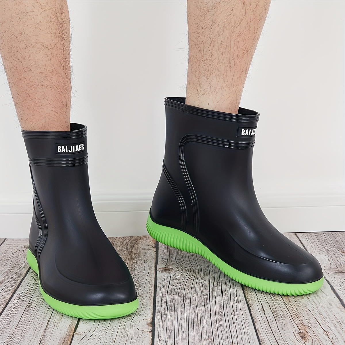Mens Waterproof Non Slip Fishing High Top Plastic Rain Boots With