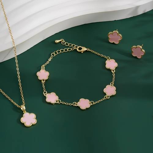 18K Rose Gold Plated Fashion Jewelry Set – Multi-Color Austrian Crystal Necklace, Earrings & Pendant