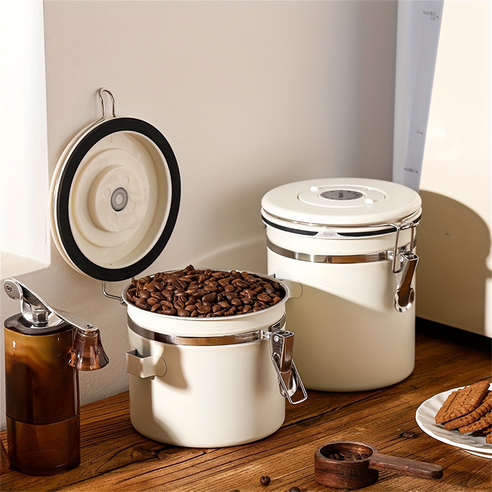 Recipiente hermético para café, válvula de acero inoxidable 304 con cuchara  para café molido, té, contenedores de almacenamiento de alimentos, mediano,  1,5 l
