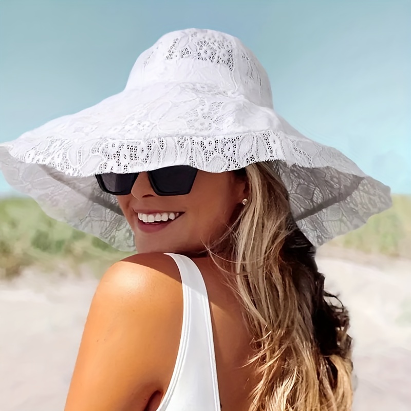 Wide Brim Lace Sun Hats Elegant Uv Protection Floppy Bucket - Temu
