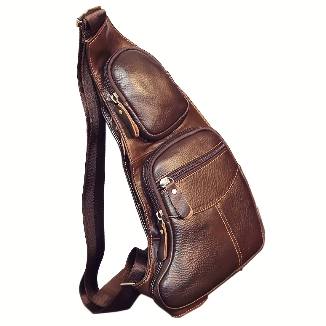 Vintage Leather Chest Bag, Zipper Stylish Crossbody Bag, Multifunctional Adjustable Strap Sling Bag