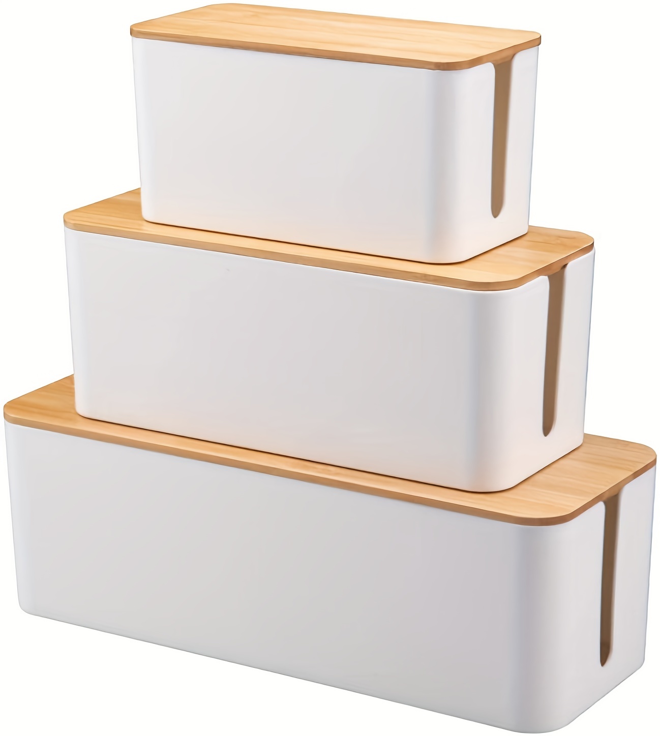 Bamboo Cable Management Box Bamboo Top White Wire Organizer - Temu