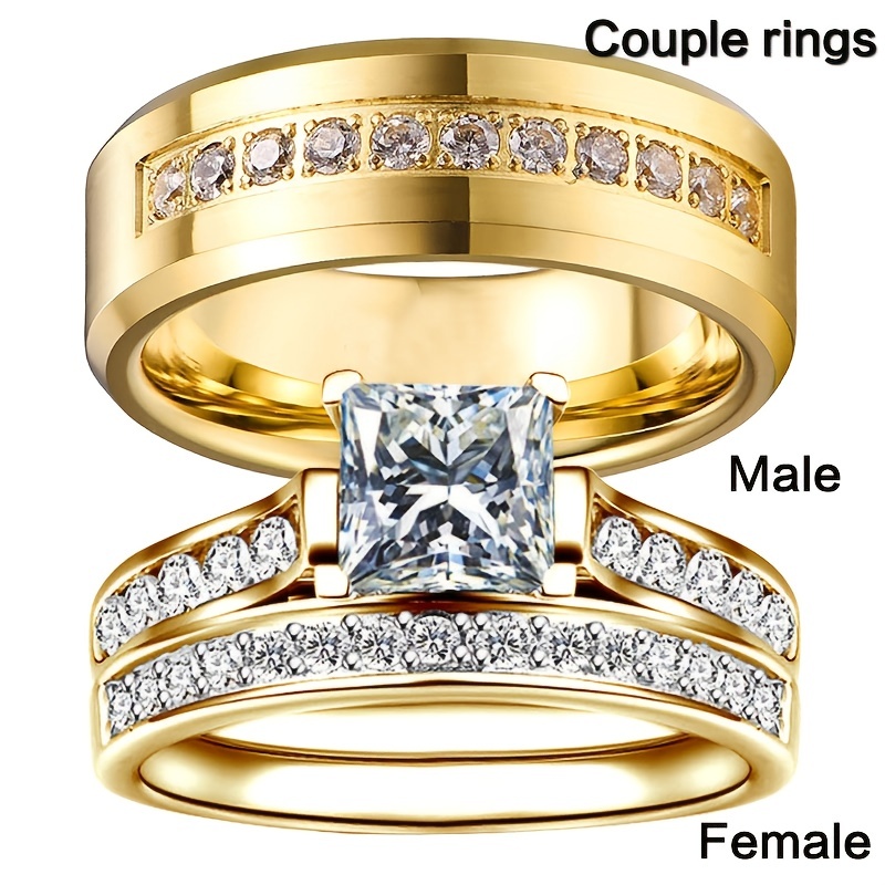Alianza de boda Anillos de pareja Conjunto de anillos de compromiso de  circón Mujeres Boda Anillo para hombre