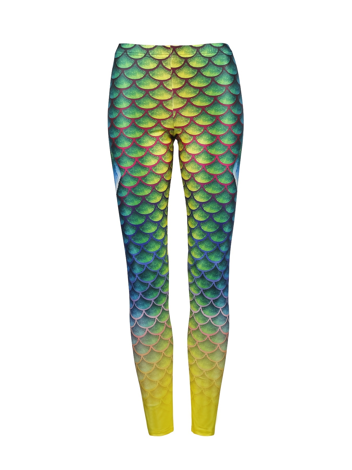 Sexy Fish Scale Print Leggings Casual High Waist Elastic Fashion