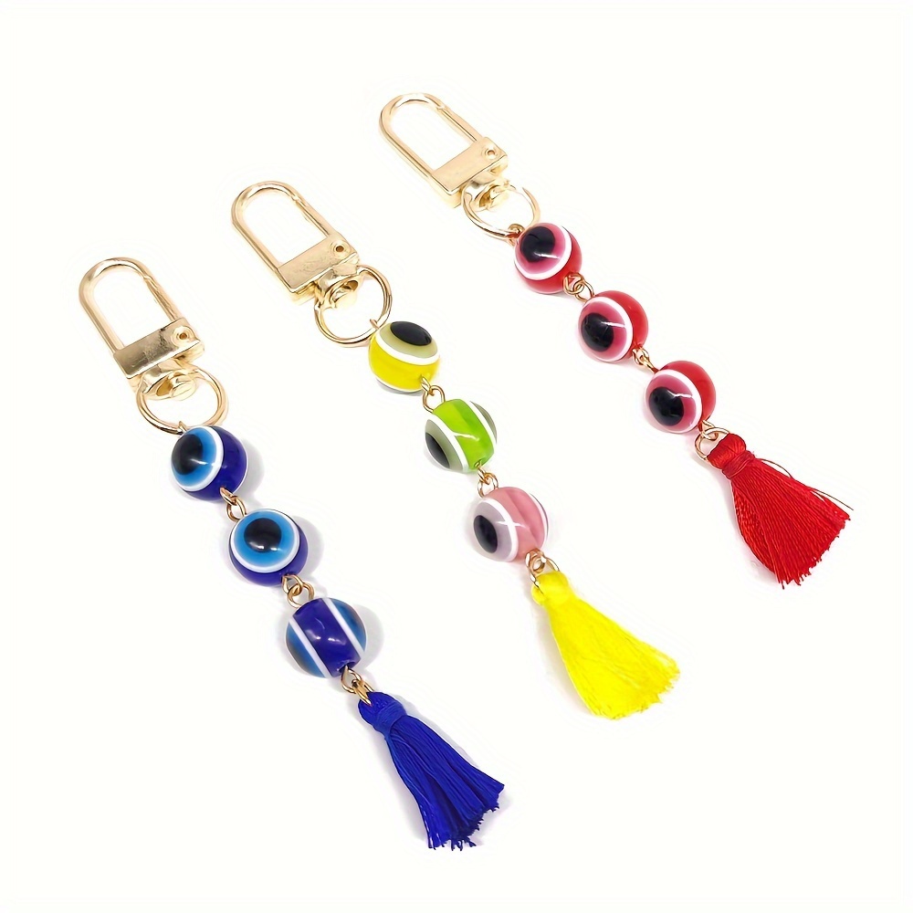 Creative Devil's Eye Tassel Keychain with Round Resin Pendant
