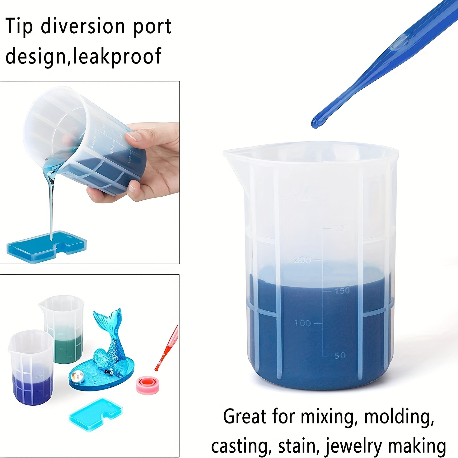 Silicone Measuring Cups for Epoxy Resin,1PCS 8oz Graduated Silicone  Cup,4PCS 100ml Mixing Cups,2PCS Silicone Stire Sticks,for Epoxy  Molds,Tumbler Making,Acrylic Paint Pouring Accessories