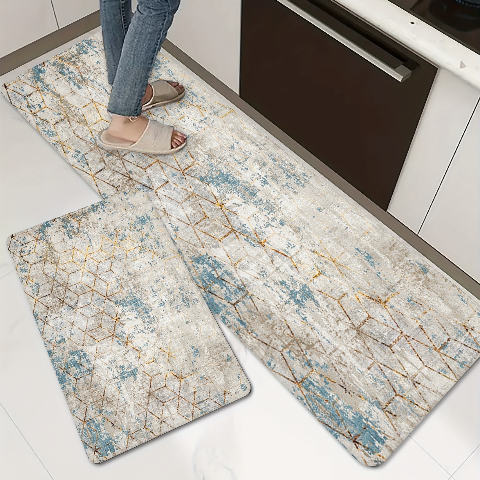 Absorbent Anti Slip Kitchen and Bath Mat Modern Abstract