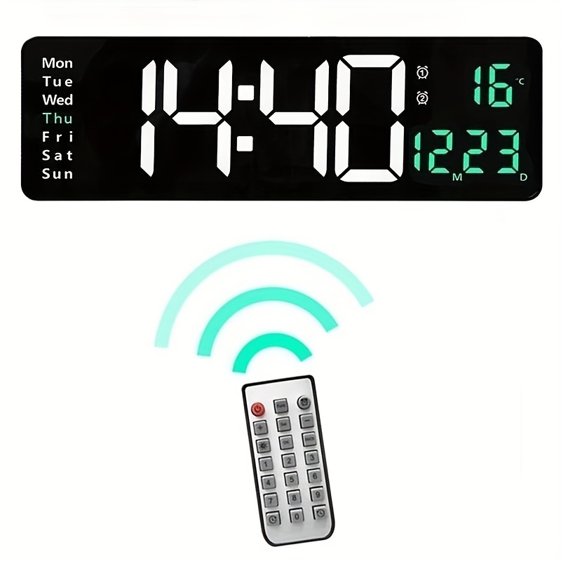 Reloj de pared Digital grande, pantalla de temperatura y humedad, alarmas  de hora, reloj de mesa, modos de visualización de fecha, reloj LED