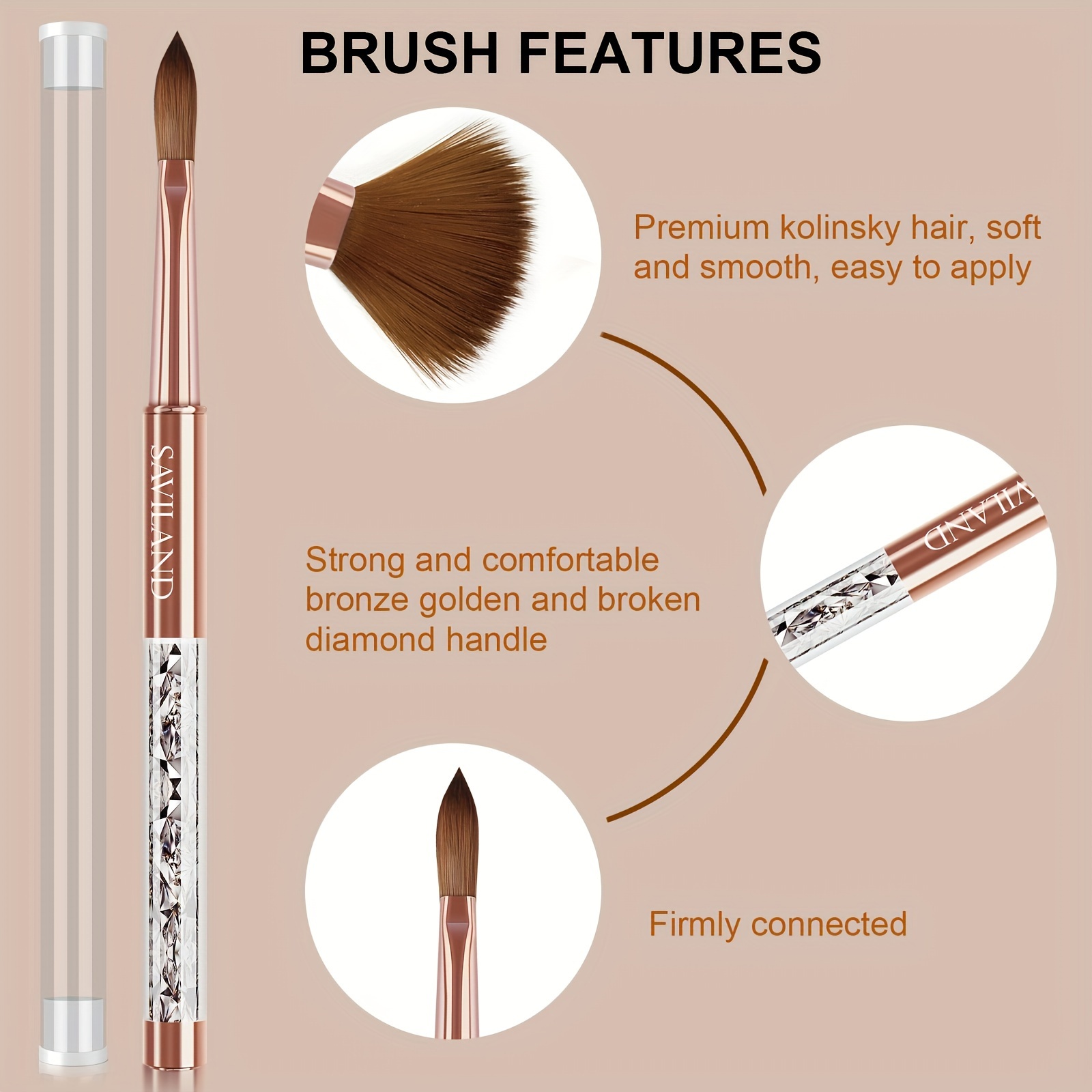 Saviland Kolinsky Acrylic Nail Brush - 50% Kolinsky Nail Art Brush