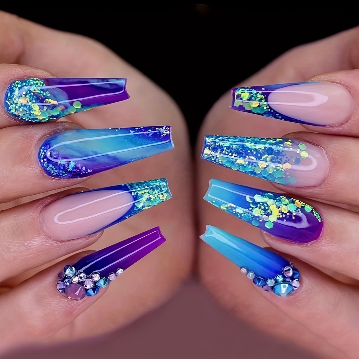 Ombre coffin deals nails with designs