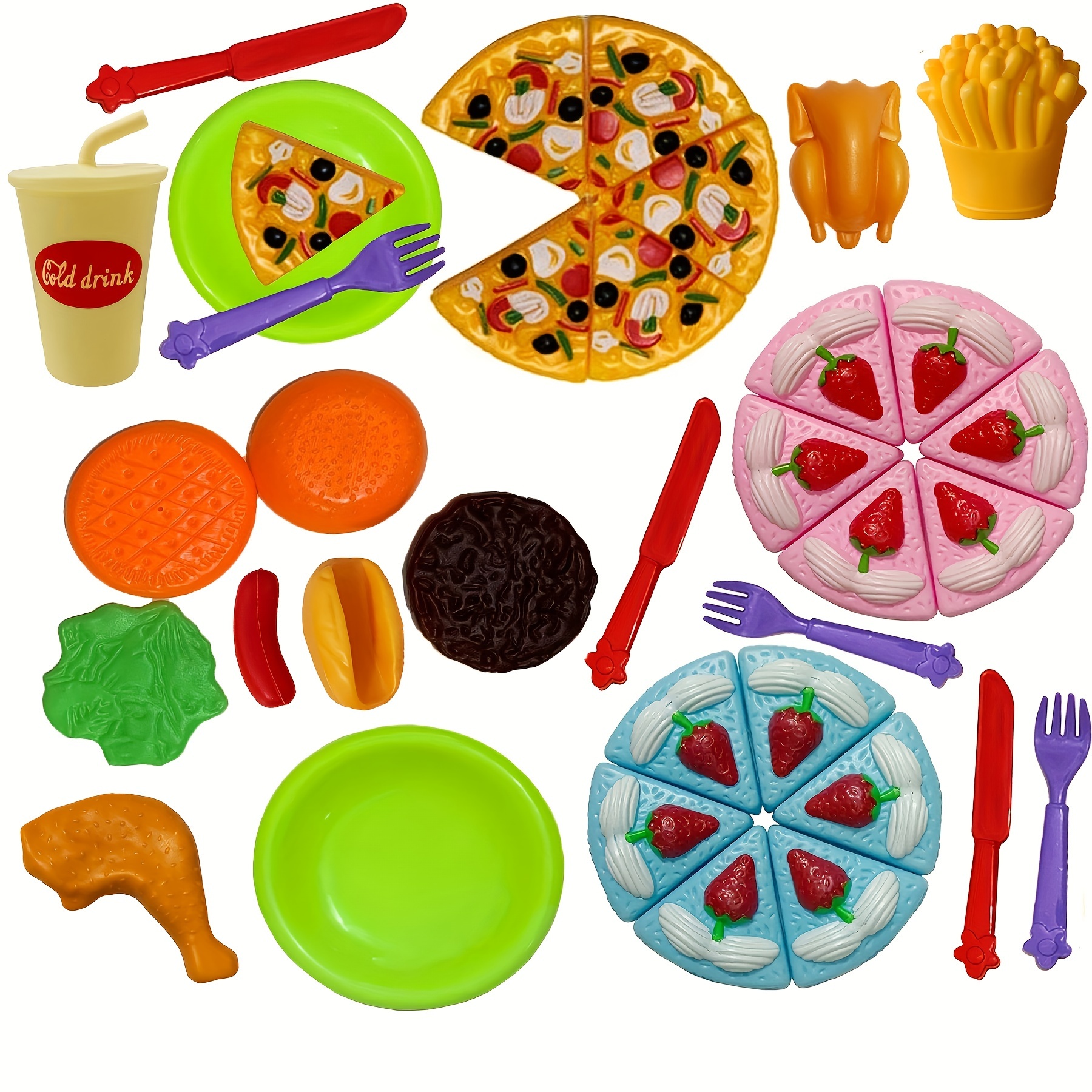 Burger Hot Dog Pizza Cake Pretend Toy Play Food Set Kids Pretend Kitchen  Playset Simulated Tableware Plastic Knife Fork Dinner Plate Toy Childrens  Birthdays Halloween Thanksgiving Christmas Gifts